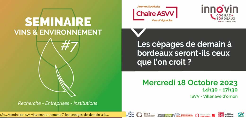 Séminaires Vins & Environnement le 18 octobre 2023